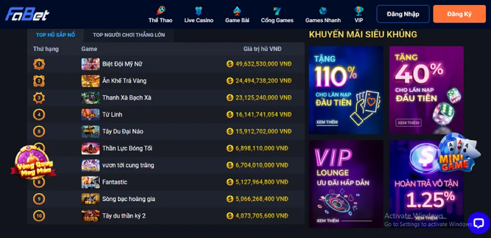 Đa dạng trò chơi cá cược trên RWIN App